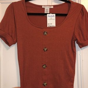 Red/orange button up t shirt